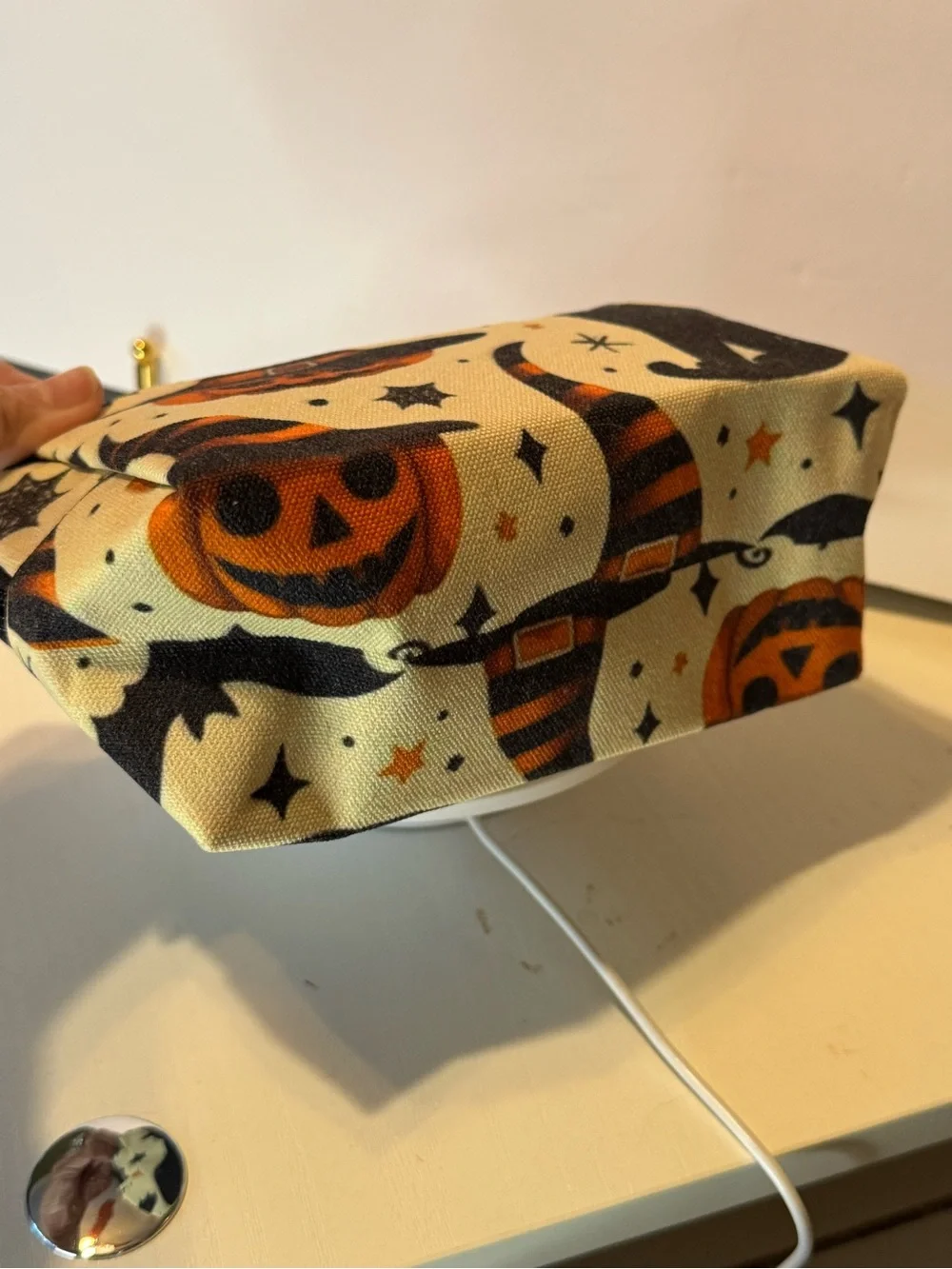 Halloween Cat & Pumpkin Cosmetic Bag - Black and Orange Canvas NWOT